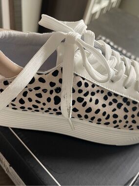 Qupid White Sneakers with Black Dalmatian Print